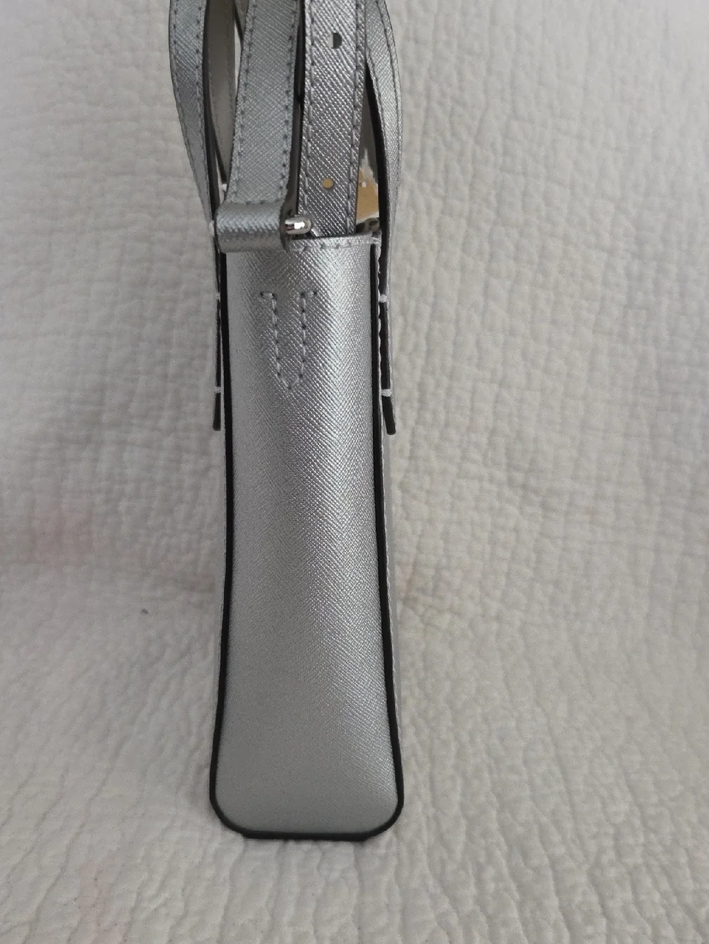 Michael Kors Silver Mini Saffiano Mini Tote with Crossbody Strap and card pouch
